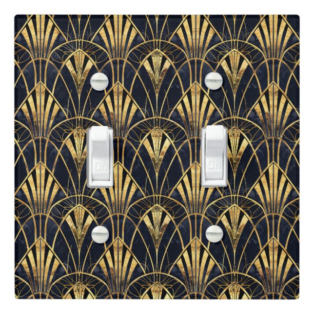 Black gold elegant Art Deco pattern Light Switch Cover (In Situ)