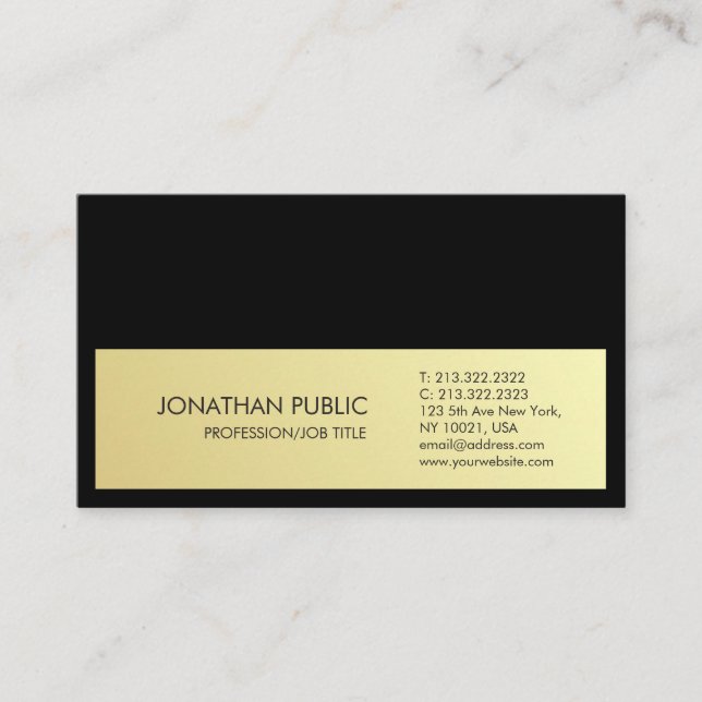 Black Gold Elegant Artistic Plain Professional Business Card (Front)
