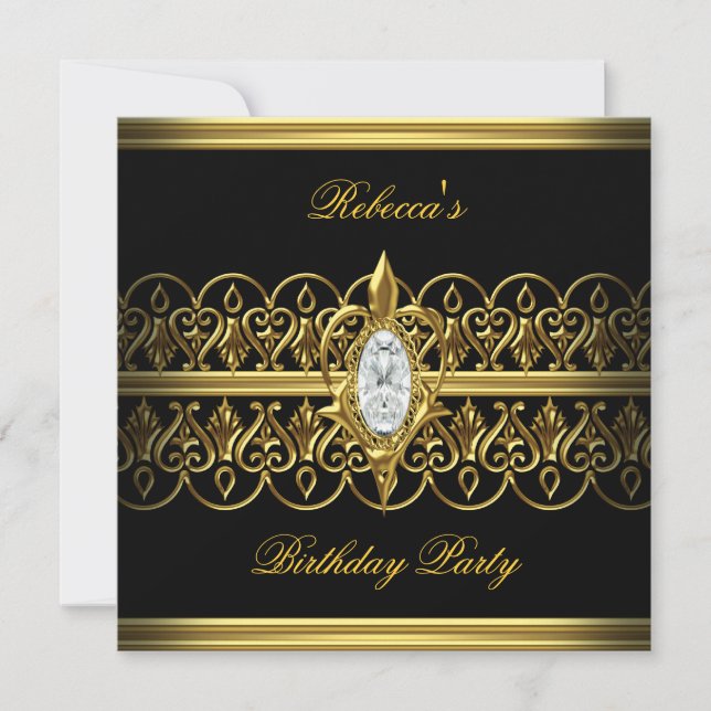 Black Gold Elegant Birthday Party Jewel Image Invitation (Front)