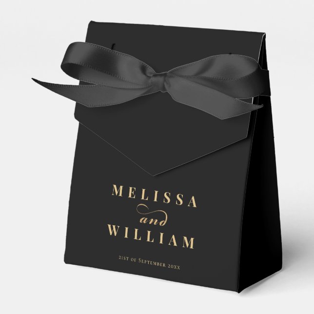 Black Gold Elegant Bride & Groom Wedding Favor Boxes (Front Side)