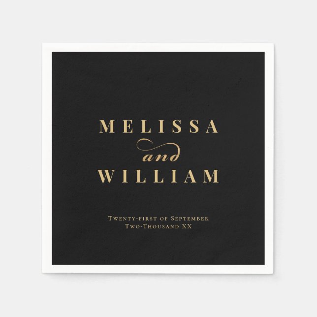 Black Gold Elegant Bride & Groom Wedding Napkins (Front)
