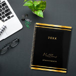 Black gold elegant business appointments 2025 planner<br><div class="desc">A stylish black colored background with a faux gold frame.  Personalize and add a year,  name,  and title.  A planner for organizing business clients,  to do lists,  or your daily life.  For both him and her.</div>