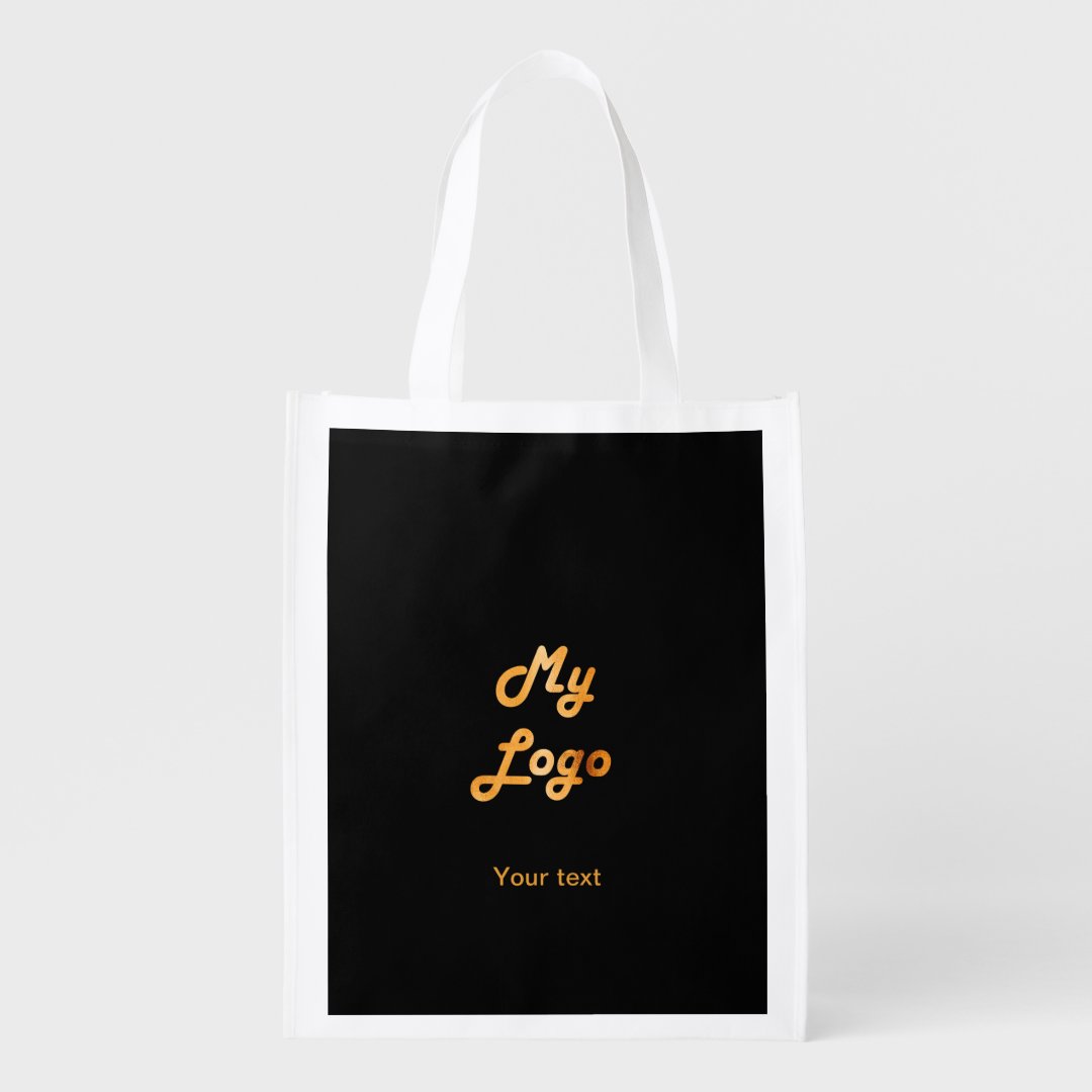 Black gold elegant business logo text grocery bag | Zazzle