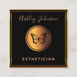 Black & Gold Elegant Butterfly Esthetician Classic Square Business Card
