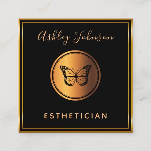 Black  Gold Elegant Butterfly Esthetician Classic Square Business Card