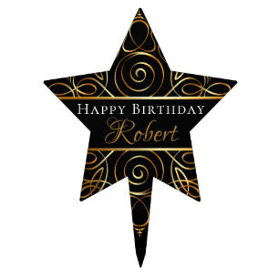 Black Gold Elegant Cake Topper