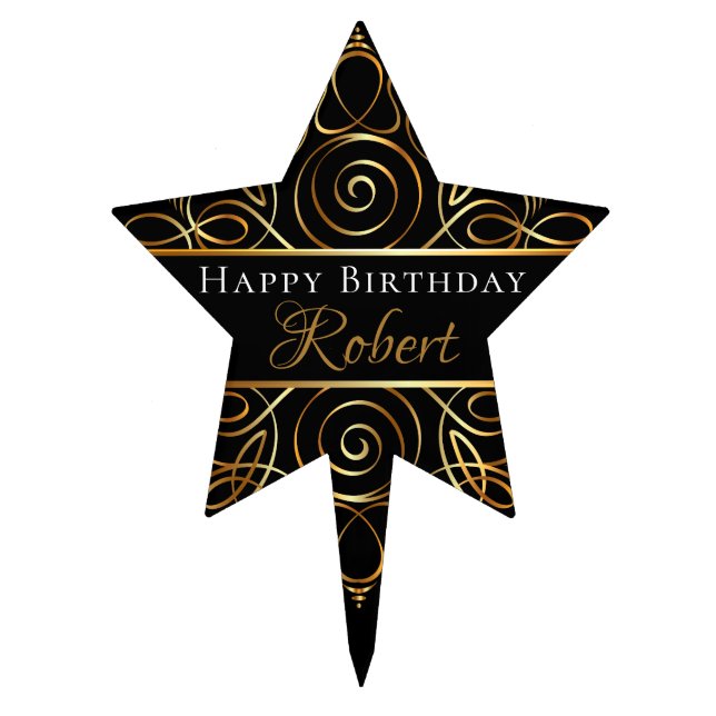 Black Gold Elegant Cake Topper (Front)