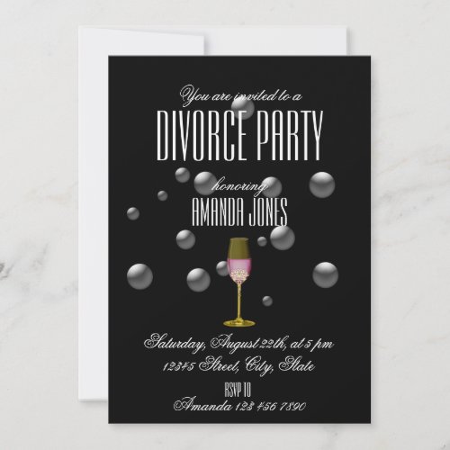  Black gold elegant champagne divorce party  Invitation