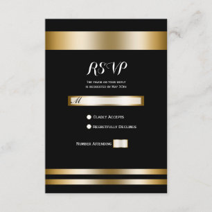 Black & Gold Elegant Chic Party Wedding RSVP Card