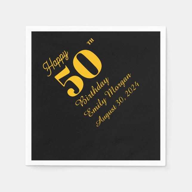 Black & Gold Elegant Classic Adult Birthday Napkins (Front)