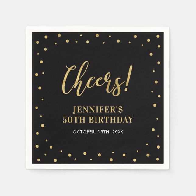 Black & Gold Elegant Classic Adult Birthday Party Napkins (Front)