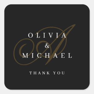 Black gold elegant classic calligraphy thank you s square sticker