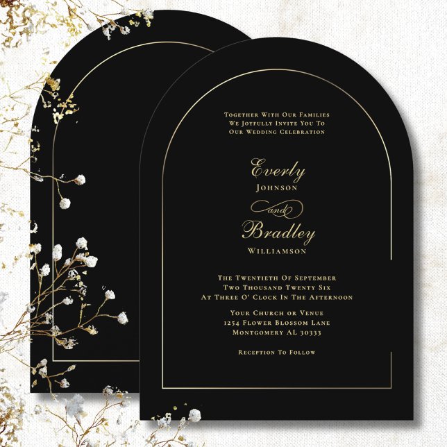 Black Gold Elegant Classic Minimal Arch Wedding Invitation (Creator Uploaded)