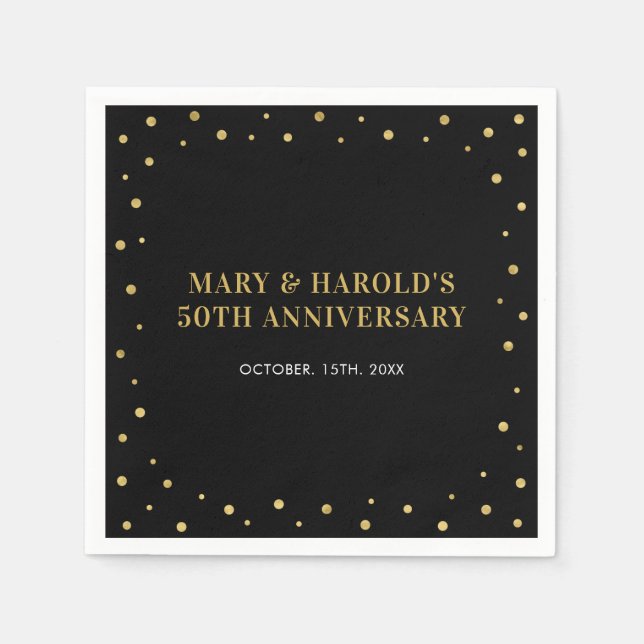 Black & Gold | Elegant Classic Wedding Anniversary Napkins (Front)