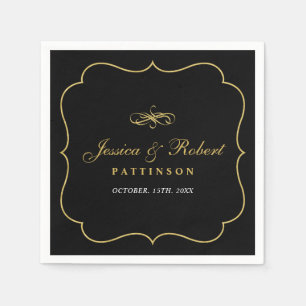 Black & Gold Elegant Classic Wedding Napkin