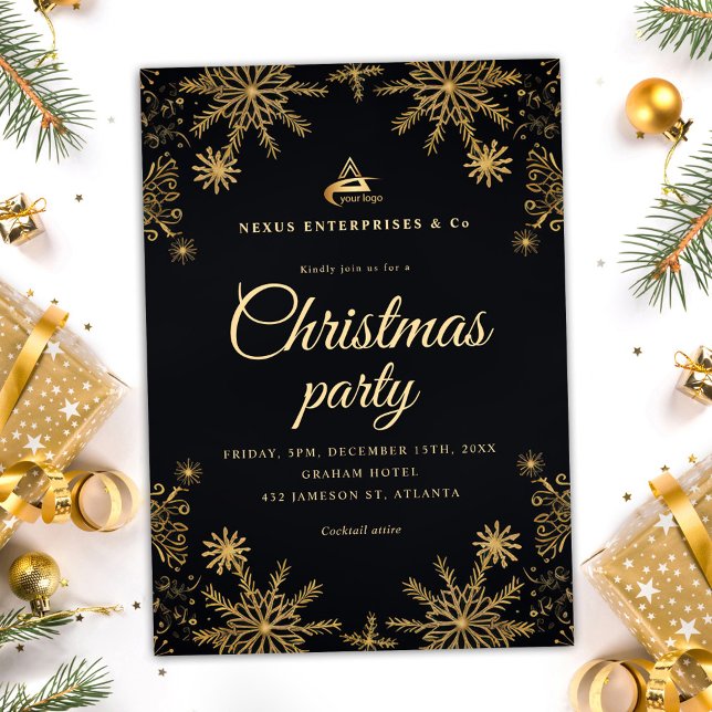 Black Gold Elegant Corporate Christmas Party Invitation (Black Gold Elegant Corporate Christmas Party Invitation)
