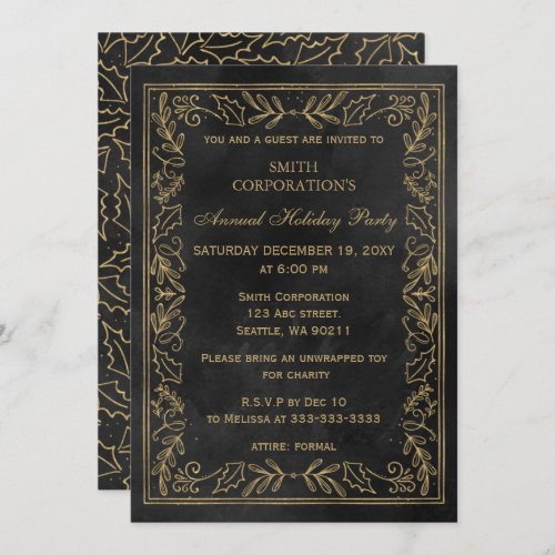 Black Gold Elegant Corporate Holiday Party  Invitation