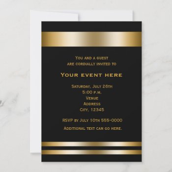 Black & Gold Elegant Dinner Party Event Invitation by printabledigidesigns at Zazzle