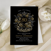 Black Gold Elegant Floral 80 & Fabulous Birthday