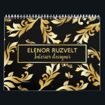 Black gold elegant floral damask Luxe design Calendar<br><div class="desc">Elegant and modern design in black and gold. These damask design makes perfect original and luxe look. You are welcome to visit my store for more beautiful products and designs.</div>