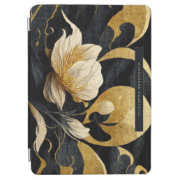 Black &amp; Gold Elegant Floral | Monogram  iPad Air Cover