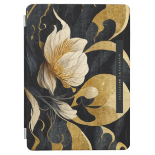 Black & Gold Elegant Floral   Monogram  iPad Air Cover