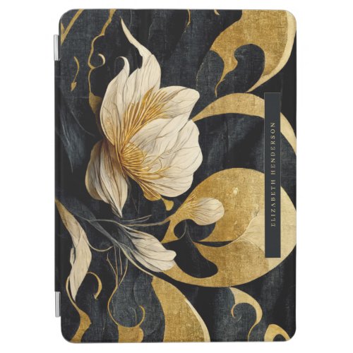 Black  Gold Elegant Floral  Monogram  iPad Air Cover