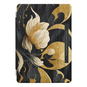 Black & Gold Elegant Floral   Monogram  iPad Pro Cover