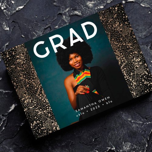 Black Gold Elegant Foil Botanicals Grad Photo Announcement