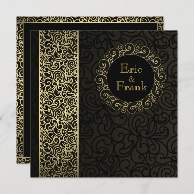Black Gold Elegant Formal Wedding Invitation (Front/Back)