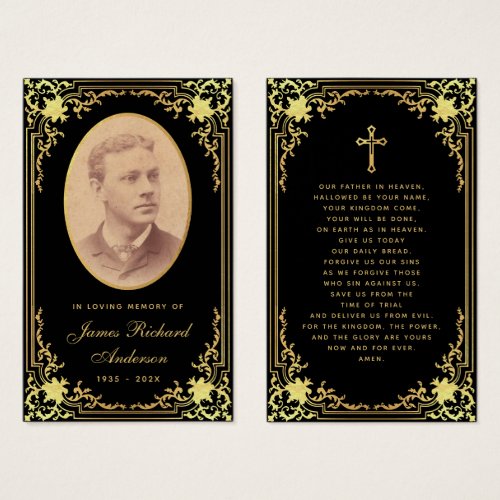 Black Gold Elegant Funeral Memorial Prayer Card