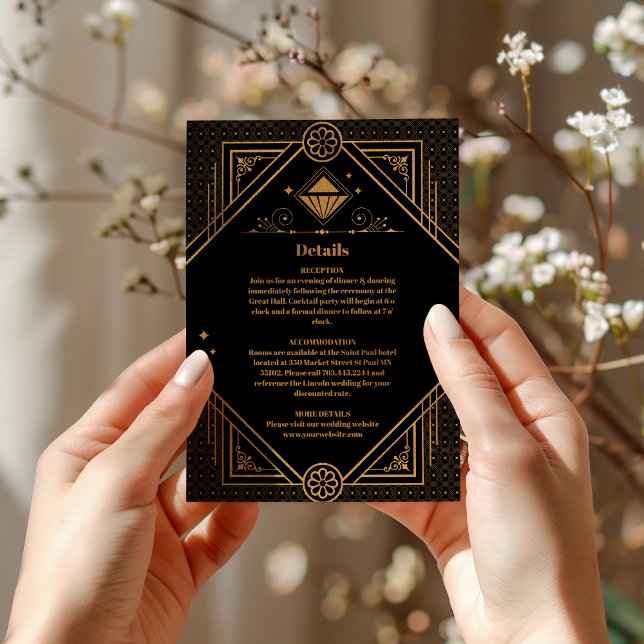 Black Gold Elegant Geometric Art Deco Wedding  Enclosure Card (Creator Uploaded)