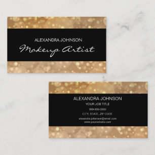 Black & Gold Elegant Glitter Lights Makeup Artist Business Card