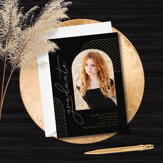 Black Gold Elegant Graduate Script Graduation Foil Invitation (Creator Uploaded)