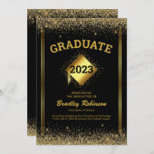 Black Gold Elegant Graduation Announcement (Front/Back)