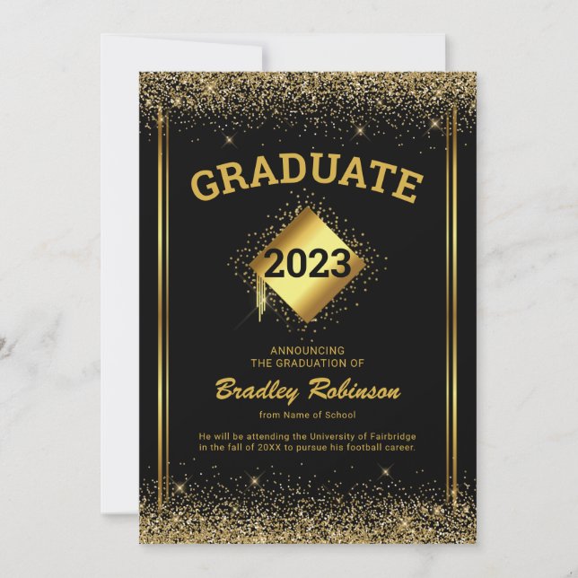 Black Gold Elegant Graduation Announcement (Front)