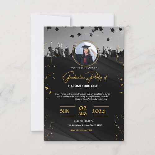Black  Gold Elegant Graduation Party Invitation