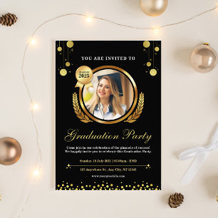 Black & Gold Elegant Graduation Party Invitation 