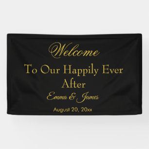 Black & Gold Elegant Happily Ever After Wedding Banner