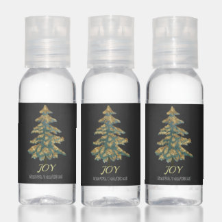 Black Gold Elegant Joy Sparkling Christmas Tree Hand Sanitizer