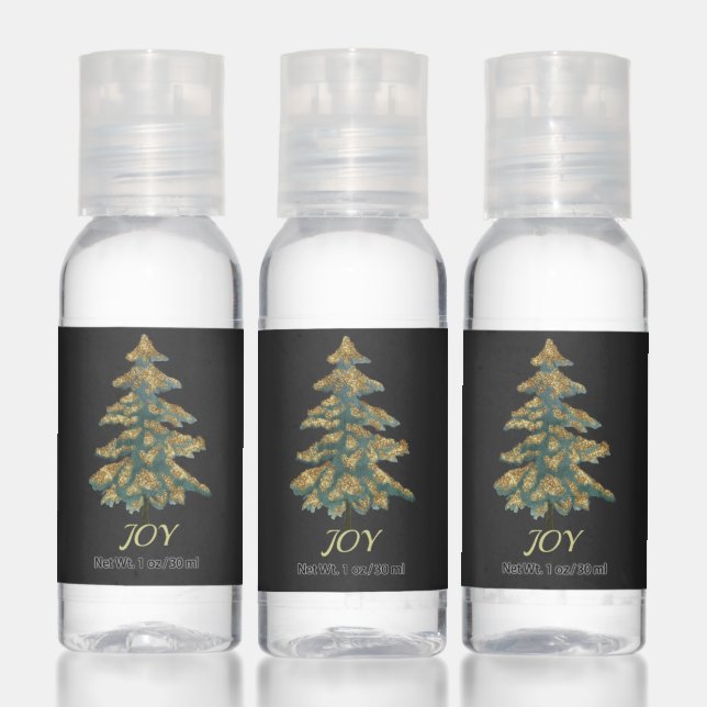 Black Gold Elegant Joy Sparkling Christmas Tree  Hand Sanitizer (Set)