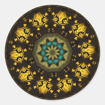 Black & Gold Elegant Kaleidoscope Classic Round Sticker by sharpcreations at Zazzle