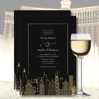 Black Gold Elegant Las Vegas Destination Wedding Invitation