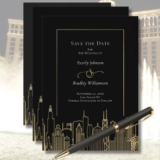 Black Gold Elegant Las Vegas Skyline Save the Date Invitation