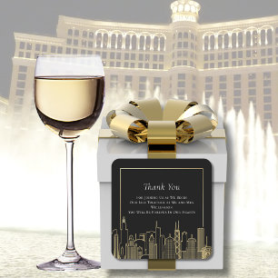 Black Gold Elegant Las Vegas Skyline Thank You Square Sticker