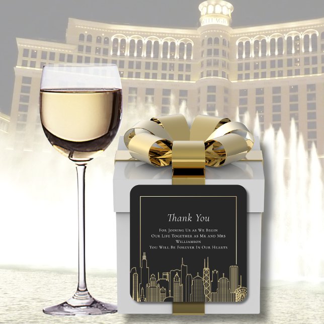 Black Gold Elegant Las Vegas Skyline Thank You Square Sticker (Creator Uploaded)