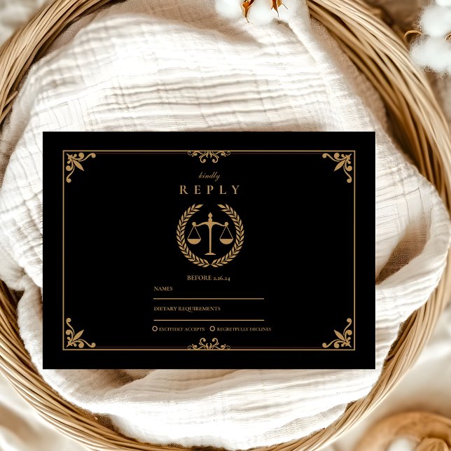 Black Gold Elegant Law School Graduation RSVP Card (Creator Uploaded)