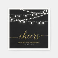 Black & Gold   Elegant Lights Adult Birthday Party Napkins