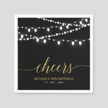 Black & Gold | Elegant Lights Adult Birthday Party Napkins