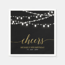 Black & Gold | Elegant Lights Adult Birthday Party Napkins